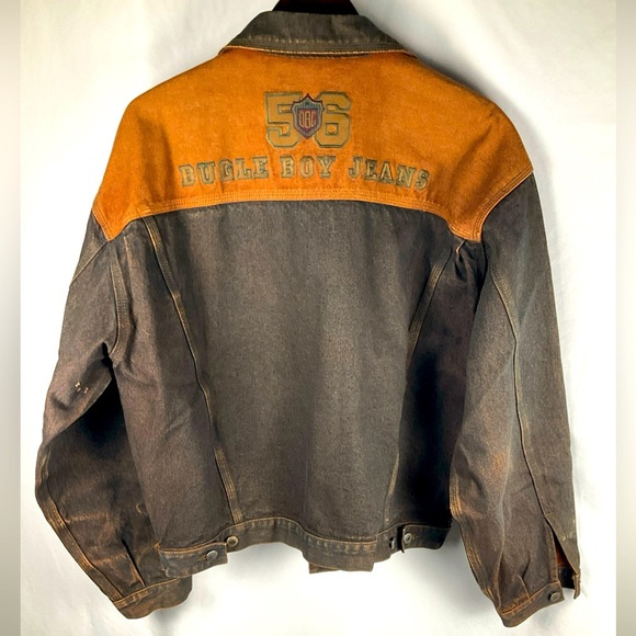 Vintage 90s Bulge Boy Men Denim Jacket XL Gold Crest 56 Two Tone Brown Blue Rare - Picture 3 of 13
